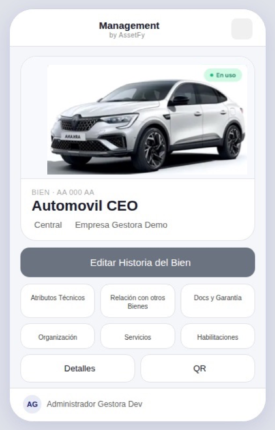 Ficha del bien Automovil CEO en la app móvil