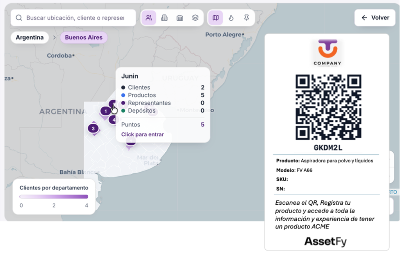 Mapa de territorio y tarjeta QR de producto